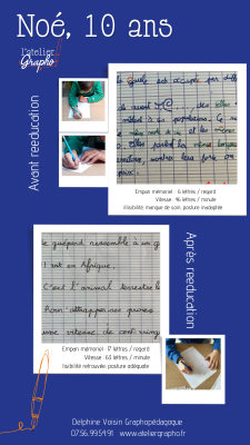 avant/après rééducation écriture Noé CM1