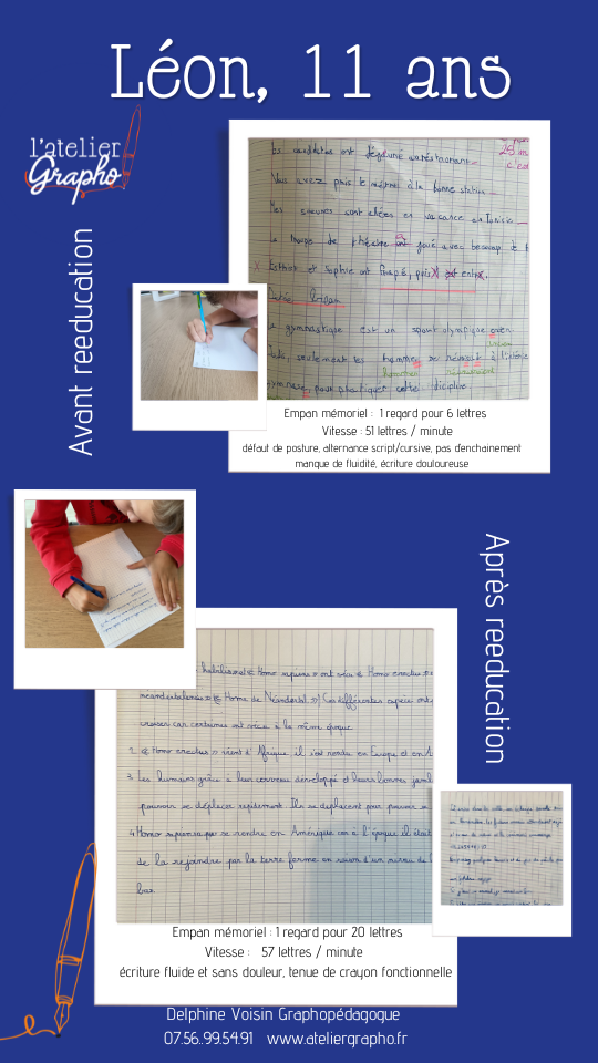 avant/après rééducation écriture Léon